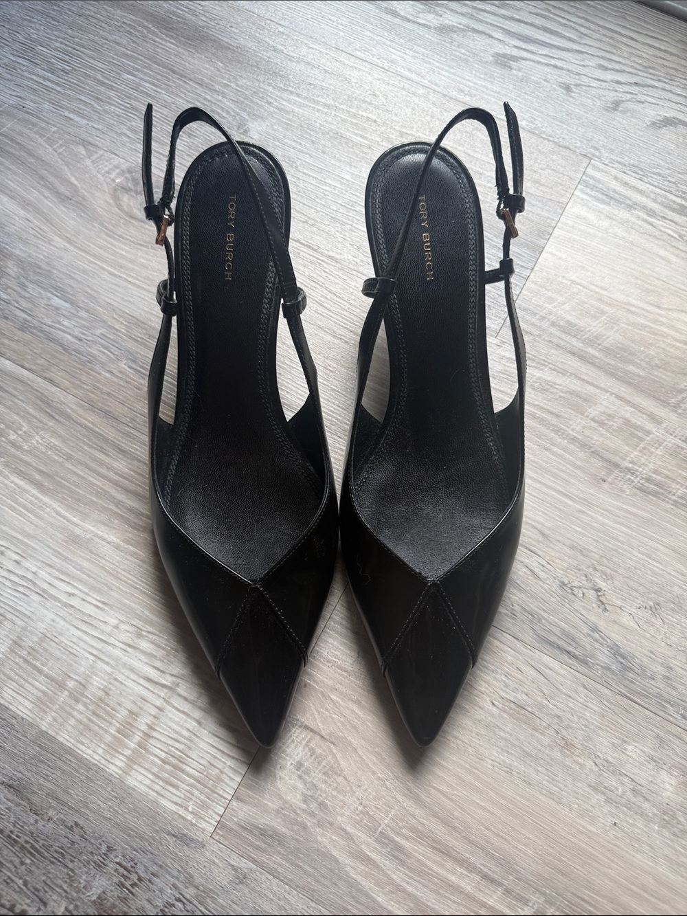 Tory Burch Black Leather Pointed Slingback Heels